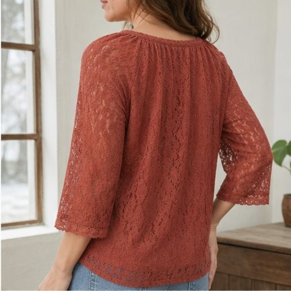 Rust Lace Trim Top - Picture 3 of 6